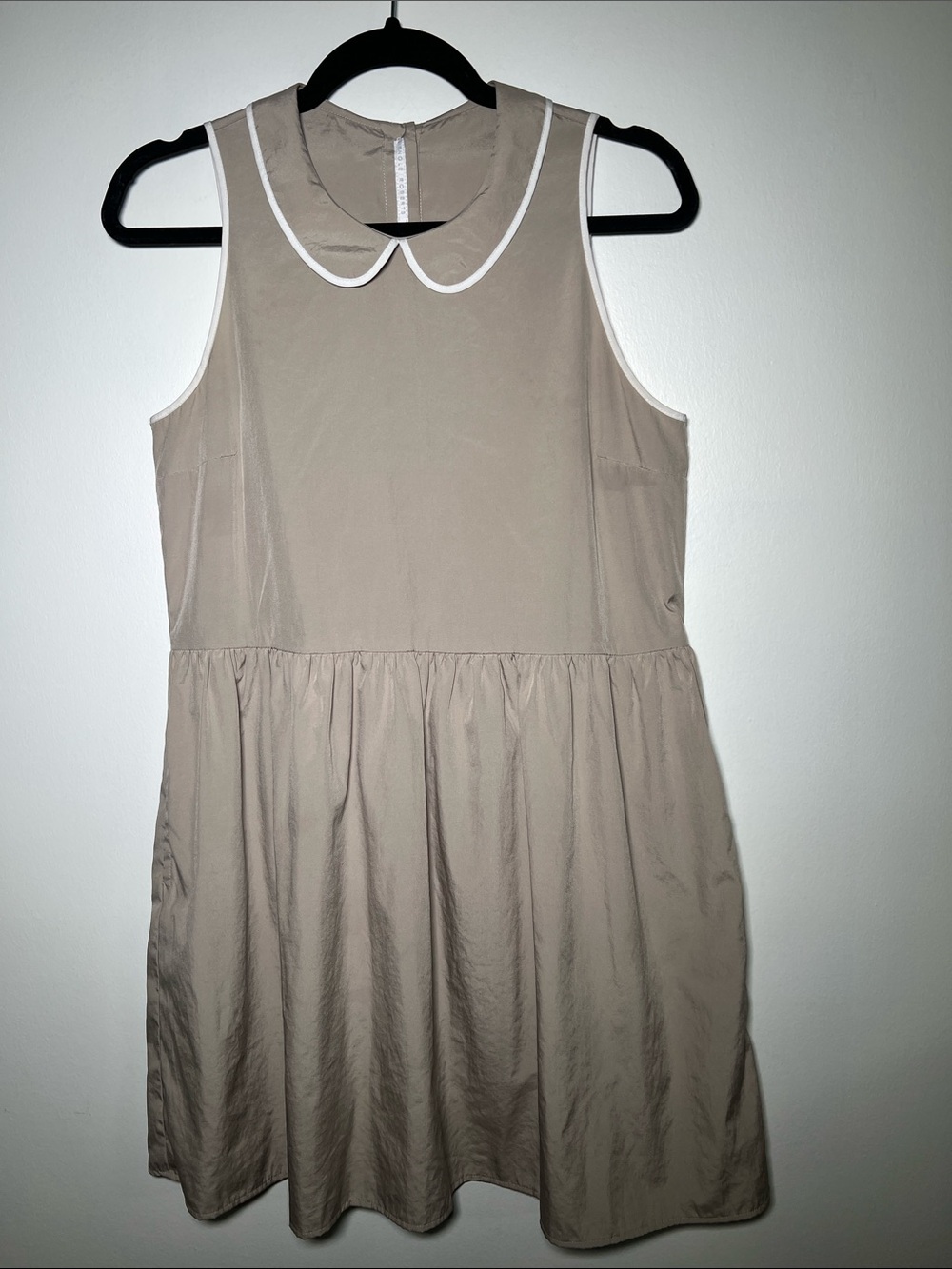 Engle Roberts Designer Sleeveless Peter Pan Collar Mini Dress in Taupe